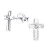 Sterling Silver Small Cross Earrings with a Crystal Stone Plain