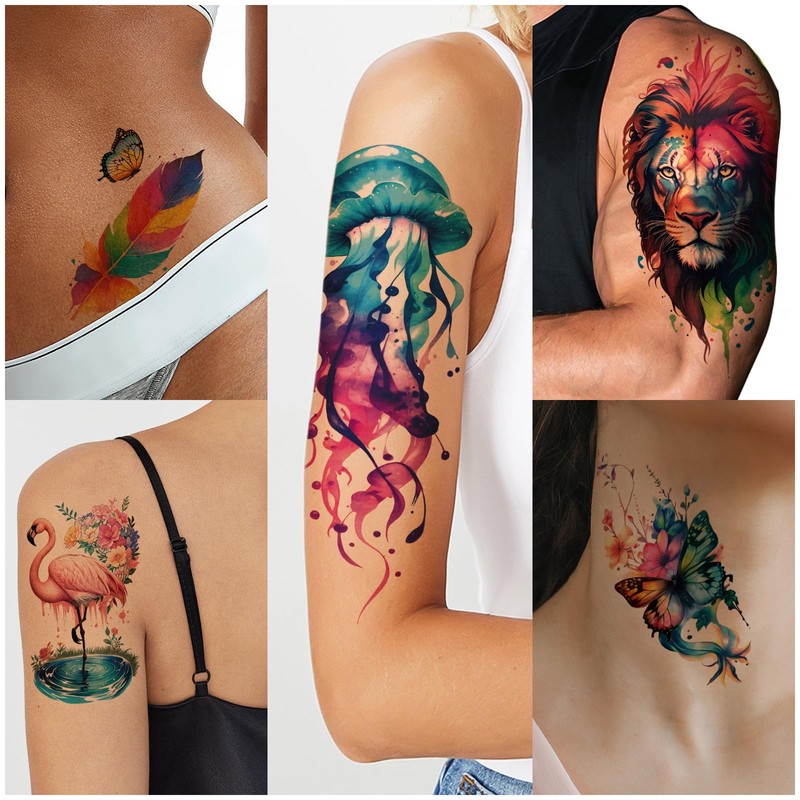 77 Sheets Temporary Tattoo, 17 Sheets Half Arm Flower Lion