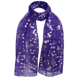 Basic Sense Music Note Foiled Light Weight Scarf, Purple