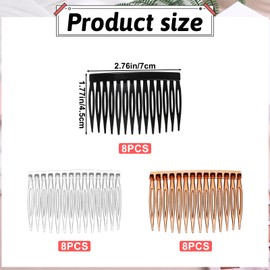 24pcs Women Hair Combs Hair Side Combs for Fine Thin Hair Accessories 14 Teeth Plastic Side Hair Clips Decorative Twist Comb Clips for Women Girls Bridal Wedding (Black, Transparent, Brown)