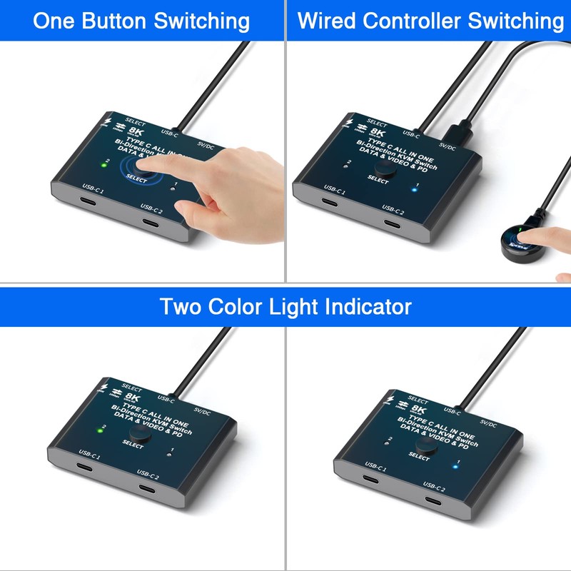 USB C Switch 2 in 1 Out/1 in 2 Out