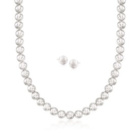 Ross-Simons Sterling Silver Jewelry Set: 8mm Bead Necklace and Stud Earrings. 18 inches