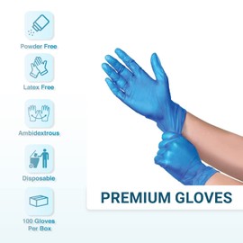 Just Health Disposables 100 x Blue Vinyl Gloves, Extra Large – (Box of 100 pcs) | Multipurpose Use | Powder Free | Latex Free | Clear Disposable Gloves