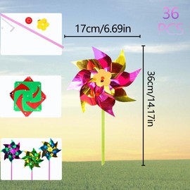 YFHUVB 36 PCS Foil Rainbow Pinwheel, Plastic Windmills for Garden Lawn Garden DIY Windmill, Windmill Bird Scarer Sparkly Reflective Pinwheels for Boys Girls Party Pinwheels Party Favor