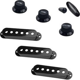 Wwomusic Black Plastic Electric Guitar SSS Pick Up Cover Single Coil Cover with 1 Volume and 2 Tone Knobs 1 Switch Tip Cap 1 Arm Bar Tip for for Stratocaster Strat Style