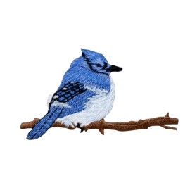 Unbranded IRON ON BIRD PATCH APPLIQUE Blue Jay facing  2-7/8" x 1-1/2"   (7.3cm x 3.81cm)