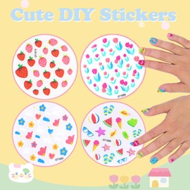 Press on Nails for Kids 3-6,With Cute DIY Stickers,4 Pack 48Pcs Little Girls Sparkling Princess Nails,Cute Pattern Rainbow Series