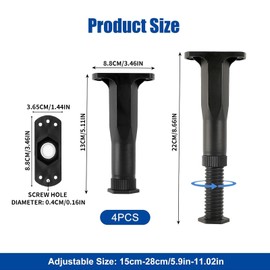 Hunken 4 PCS Adjustable T-Shaped Bed Frame Support Feet, Plastic Furniture Legs (13-22 CM Adjustable), Retractable Replacement Feet for Cabinet, TV Stand, Bed, Sofa, Nightstand, Chair