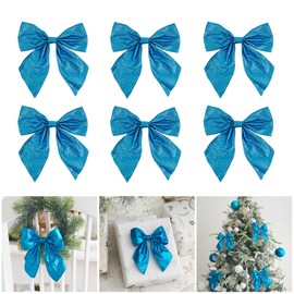 AIMUDI Blue Glitter Wired Ribbon Bows with Twist Tie 5.5" Premade Metallic Christmas Bows for Gift Wrapping, Wreath, Garland, Holiday Crafts Party Home Outdoor Christmas Tree Decorations, 12 PCs