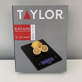 Taylor, Digital Kitchen Scales with Glass Platform, High Accuracy with Precise Tare Function, Extra Large LCD Screen, Black, Weighing Capacity 5kg / 5000ml