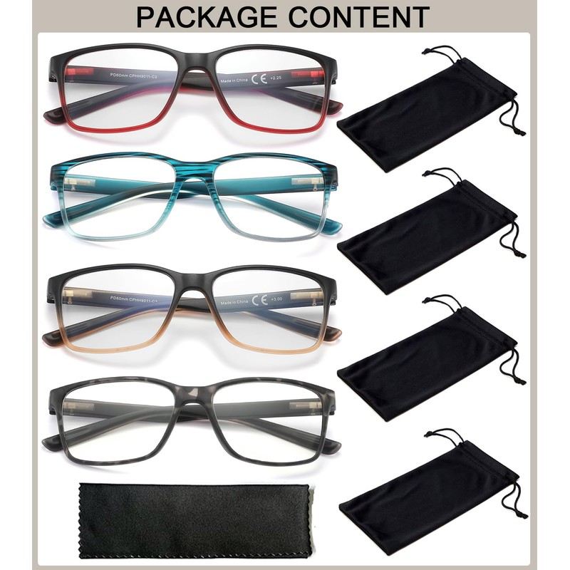 READERSOUL 4-Pack Reading Glasses Blue Light Blocking for Men,Comfort Lightweight