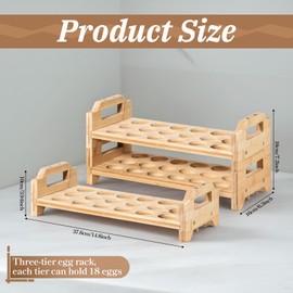 3 Pack Bamboo Egg Holder Countertop Stackable Wooden Egg Storage Basket Farmhouse Eggs Tray Storage Display Rack Holding Up to 54 Fresh Eggs for Chicken, Duck, Turkey Quail