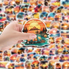 100PCS Sunset Beach Stickers for Laptop,Bumper,Skateboard,Guitar,Scrapbook,Bike,Water Bottle,Helmet,Summer Surf Aesthetic Stickers, Waterproof Vinyl Decals,Gift for Teens Girls Children Adults