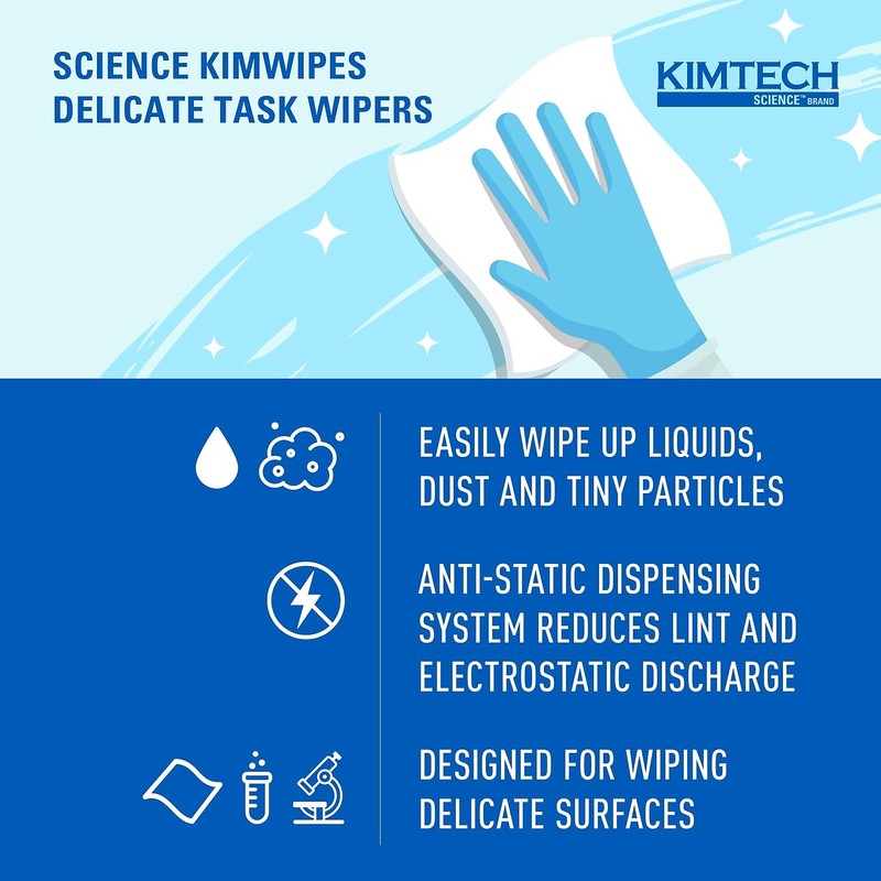 Kimtech Kimwipes, Delicate Task Wipers, 1-Ply, 4.4 x 8.4, Unscented,