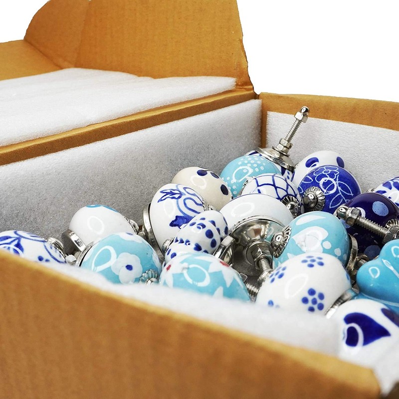 FOLK CRAFT Assorted Door Knobs - Blue Mix Designed Ceramic