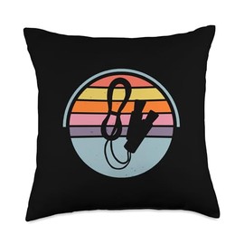 Rope Jumping Fitness Skipping Jump Rope Workout Jumping Sunset Retro Vintage Workout Skipping Rope Throw Pillow, 18x18, Multicolor