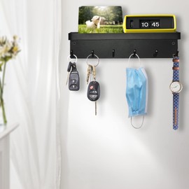 Echehi Key Holder with 6 Hooks, Easy to Install Key Holder, No Drilling, Metal Key Rack, Coat Rack, Letter Stand, Suitable for Entrance Areas and Behind Doors, Black