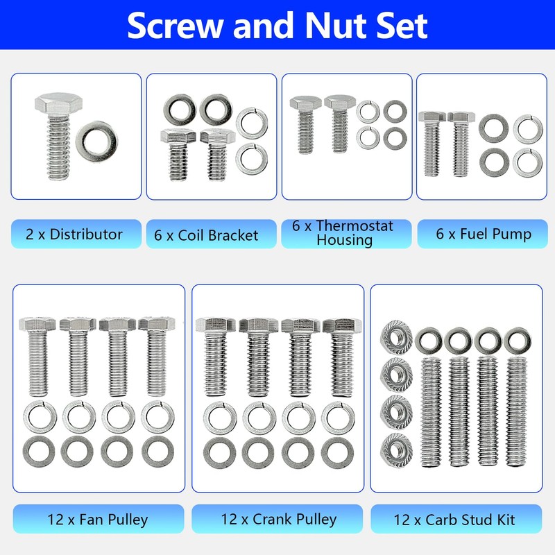 BIGLKNM Stainless Steel Small Block Engine Hex Bolt Kit Fit