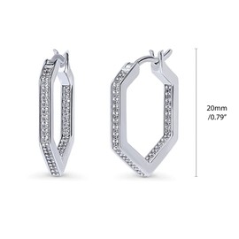 BERRICLE Sterling Silver Hexagon Cubic Zirconia CZ Medium Fashion Inside-Out Hoop Earrings for Women 0.8 inch, Rhodium Plated