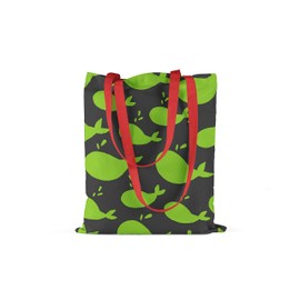 Le Jardin du Lin Bedruckte Einkaufstasche mit Roten Langen Henkeln, Wiederverwendbare, Tasche, Faltbar, ​Stofftasche, Größe: 34 x 40 Cm