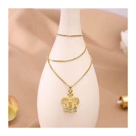 GSHLGAO 14K Gold Queen's Crown with Diamonds Necklace Jewelry Gifts for Women Anniversary Birthday Gifts for Women Jewelry for Women Gold Necklace for Women(Green)