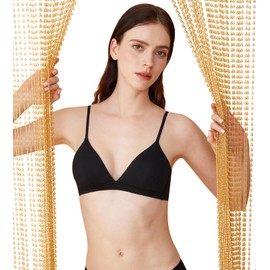 Zoe Jacobs Triangle Bralette, Cotton Bras for Women with Small Chest, Invisible Deep V Bra No Underwire, Soft Breathable Padded Bralettes with Support, Black, Small