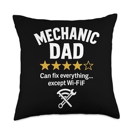 Mechanic Dad Fixes All Except WiFi Funny Quote Throw Pillow