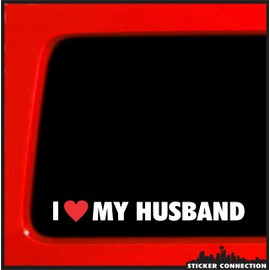 Sticker Connection | I Love My Husband Heart | Bumper Sticker Decal for Car, Truck, Window, Laptop, Toolbox, Hardhat, Auto | 1.25"x8.5" (White)