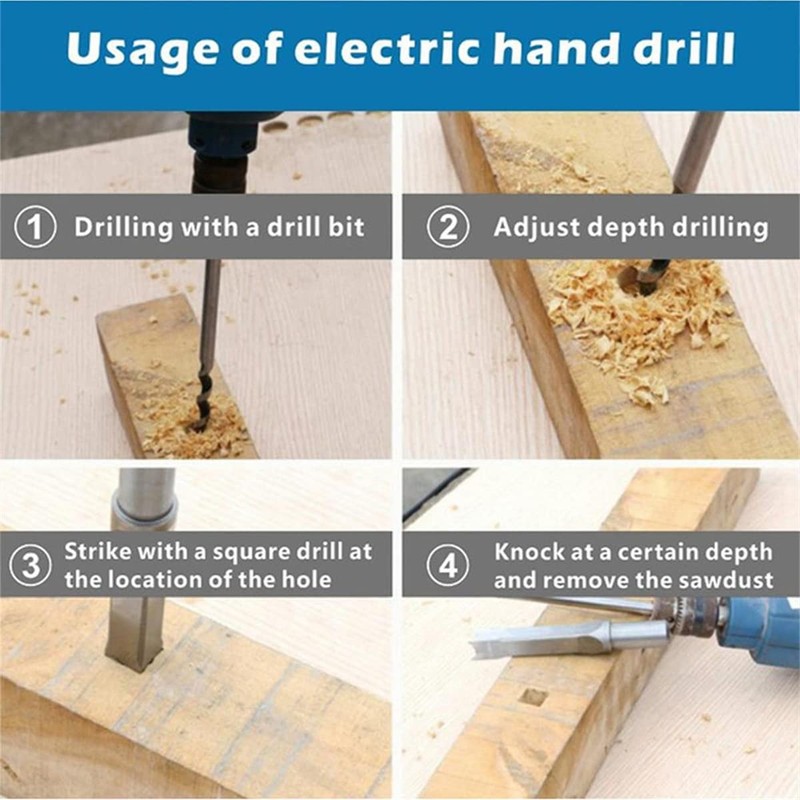 Michear Woodworking Square Hole Drill Bit 8mm Auger Mortise Chisel