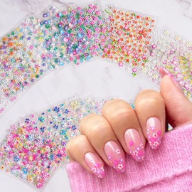 Flower Nail Art Stickers- 30 Sheets Colorful Floral Cherry Blossoms Daisy Nail Stickers 3D Self-Adhesive Heart Bow Flowers Nail Designs Stickers Summer Nail Decals for Nail Art Manicure Decoration
