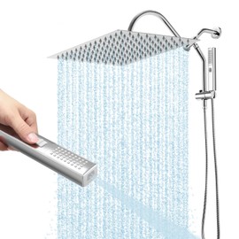 Shower Head, 12" Luxurious All Metal Rectangular Rain Shower Head with Handheld, High Pressure Rainfall Shower Heads Wide Dual Showerhead with Spray Combo Chrome (DOE & CEC Certificationed, 1.8GPM)