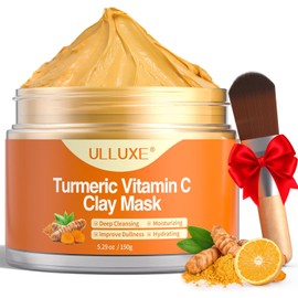 ulluxe Mascarilla De Arcilla Con Vitamina C De Cúrcuma Para Manchas Oscuras, Piel Opaca, Puntos Negros, Mascarilla Facial Para Limpiar Los Poros, Hidratar Y Mejorar El Tono Desigual