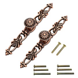 Mgoodoo Retro Door Handle Metal Knob Cupboard Handle Brass Bronze Drawer Wardrobe Pull Handle 152mm Red Antique Brass Pack of 2