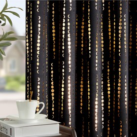 jinchan 95% Blackout Boho Curtains 96 Inch Long for Bedroom Curtains Moon Phases Printed Golden on Black Drapes Rod Pocket Back Tab Thermal Insulated Darkening Retro Bedroom Pattern Curtains 2 Panels