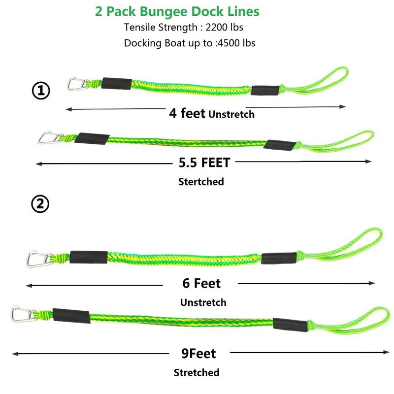 Premium PWC Bungee Dock Lines, Heavy Duty Braided Line, Marine