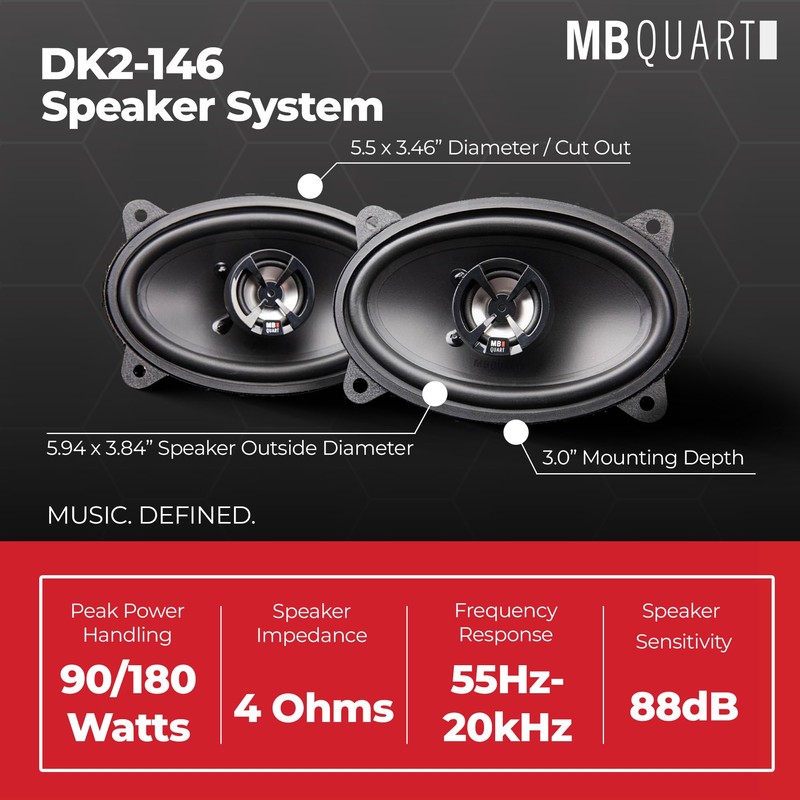 MB Quart 4x6" 2 Way Car Audio Coaxial Speakers with