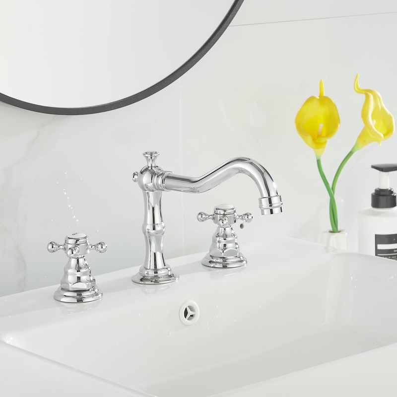 GGStudy 2 Handles 3 Holes Faucet Widespread Bathroom Sink Faucet