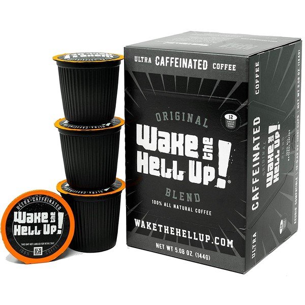 Wake The Hell Up! Dark Roast Single Serve Capsules | Ultra-Caffeinated Coffee For K-Cup Compatible Brewers | 12 Count, 2.0 Compatible Pods | Perfect Balance of Higher Caffeine & Great Flavor.