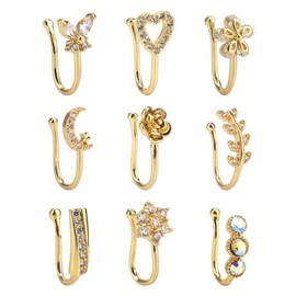 Fake Nose Ring CZ African Nose Cuffs Gold/Silver/Rose Gold Faux Septum Nose Rings Clip on Nose Jewelry for Woman Non Pierced Jewelry - Color: 9 Clip Nose Ring-Silver