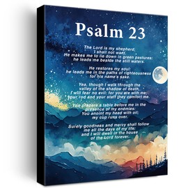 Christian Canvas Wall Art Psalm 23 the Lord is My Shepherd Canvas Print Positive Scripture Canvas Painting Home Bedroom Wall Decor Framed Baptism Gift 12 x 15 Inches