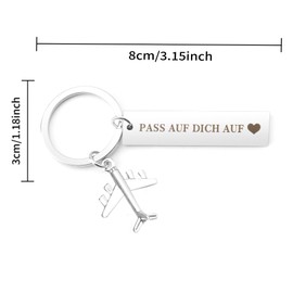 Travel Gift Keyring with Engraving Abroad Year Farewell Gift Gifts for Travelers World Travel Gift Key Ring Pass Auf Dich Auf Dich Auf Advent Calendar Filling Globetrotter Gifts, silver