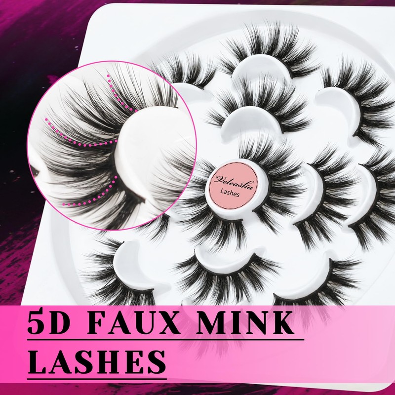 Veleasha Lashes 5D Faux Mink Lashes Fluffy False Eyelashes Handmade