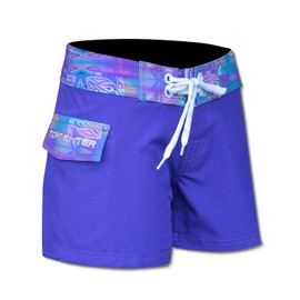 Tormenter Womens 8 Way Stretch SPF-35 Lightweight Ladies 3.5" Board Shorts (2, Violet Turtle)