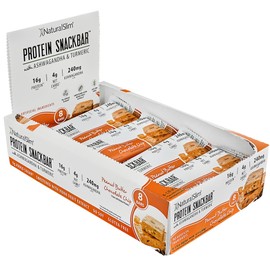 NaturalSlim Protein bars with Ashwagandha & Turmeric - High Protein Snacks Sweetened with Monkfruit & Stevia - Low in Carbohydrates & Low Calorie Snacks, 8 bars per box (8 bars, one box, Peanut Butter Chocolate Chip)