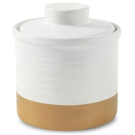 Hasense French Butter Dish with Lid, Ceramic Butter Crock for Countertop with Water Line for Spreadable Butter, Farmhouse Butter Keeper Container for Christmas Gift, Home Kitchen Decor, White