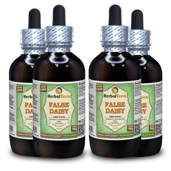 False Daisy (Eclipta Prostrata) Glycerite, Dried Leaves Alcohol-Free Liquid Extract (Brand Name: HerbalTerra, Proudly Made in USA) 4x4 fl.oz (4x120 ml)