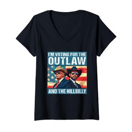 Womens I'm Voting For The Outlaw And The Hillbilly Trump Vance 2024 V-Neck T-Shirt