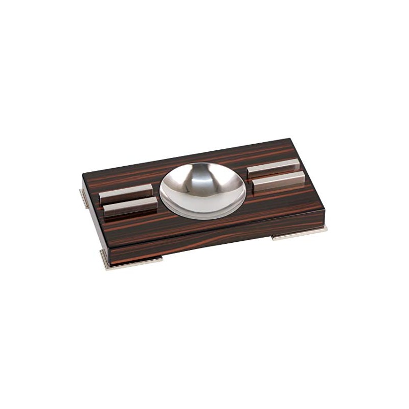 GERMANUS Cigar Ashtray in Black Brown Wood for 2 Cigars