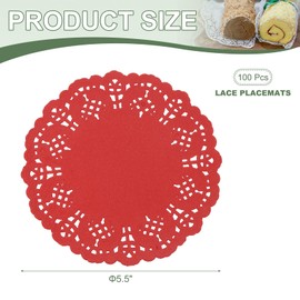 YELARXI Paper Doilies, Paper Lace Doilies Disposable Round Modern Decorative Placemats Bulk, 5.5 Inch Fit for Cakes Desserts Crafts Baked Grilled Fried Food Tableware (100 Pack, Red)