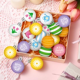 VIHOSE 40 Pcs Spring Ball Ornaments Colorful Tulip Ornaments for Tree 1.18"-2" White Yellow Daisy Hanging Decoration Cute Spring Assorted Plastic Hanging Balls Decor for Holiday Decor